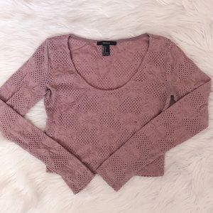 Lace Floral Mauve Long Sleeve Crop Top 🎀